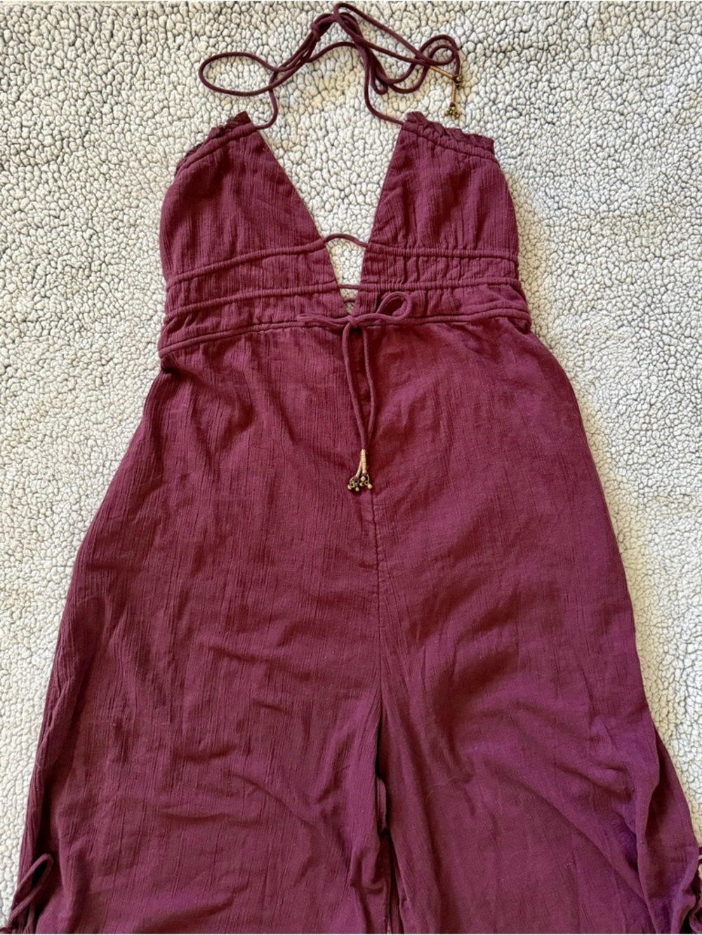 Free People - Bohemian Style Burgundy Halter Romper - Picture 2 of 10